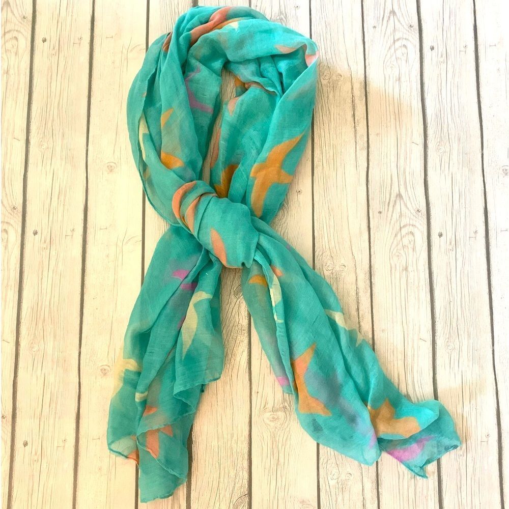 Francesca’s sea foam beautiful bird print scarf